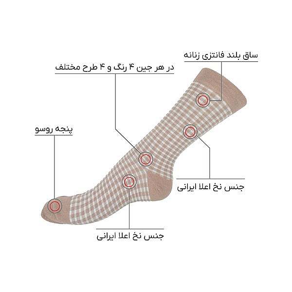 جوراب فانتزی نخی زنانه ساق بلند اعلا طرح پاپیون